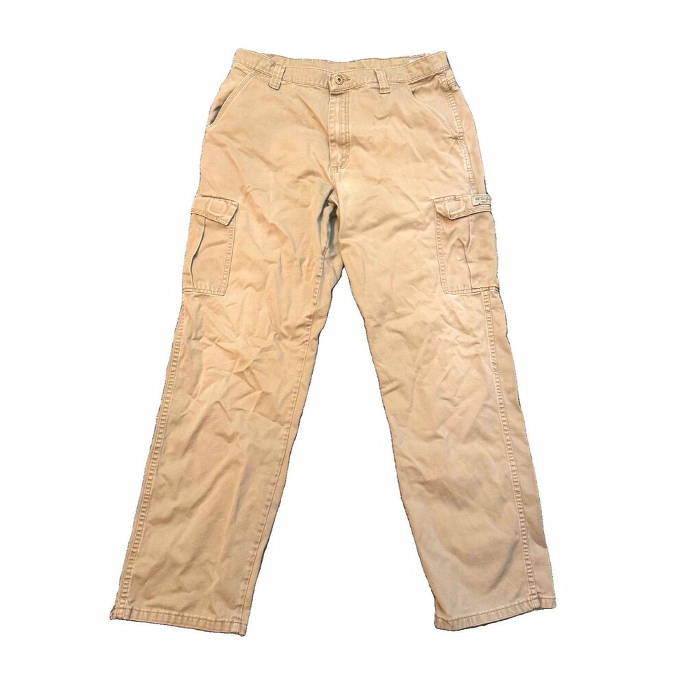 Wrangler Men’s Beige Cargo Pants 34x34 Cotton Twill Flat Front Straight Pockets